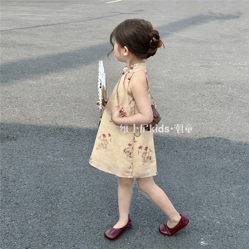 童装2024夏季女童宝p宝中式洋气复古挂脖连衣裙小女孩中国风旗袍