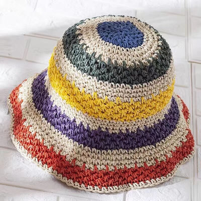 速发Rainbow Color Womens Straw Hats Straw Hat Panamas UV Pro