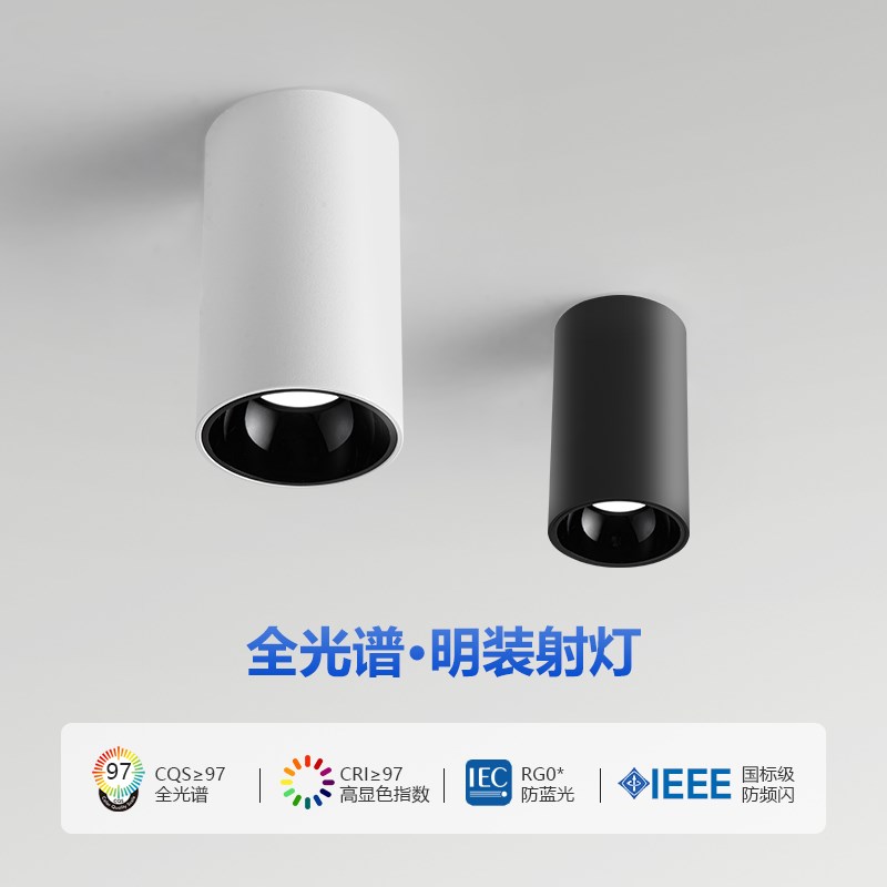 简约明装射灯防蓝光护眼客厅过道筒灯小山丘氛围感普瑞光源卧室灯