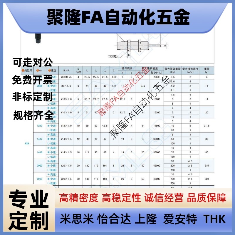 ASA-0806/1005/1008/1210/1416/2020/2030/2050-H/M/L压式缓冲器