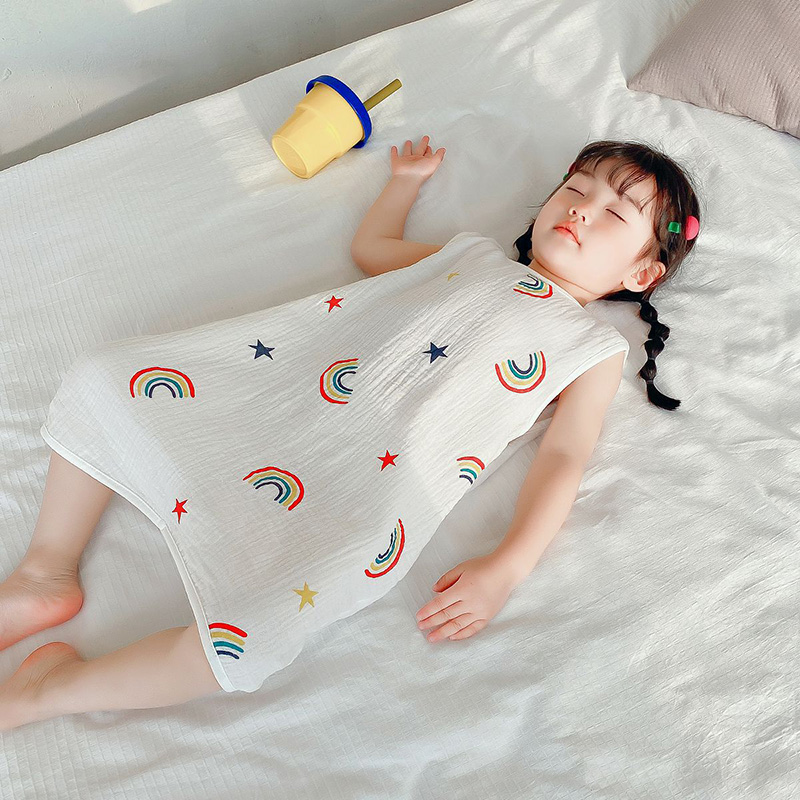 儿童浴袍男童睡衣女童纯棉纱布家居服睡袋宝宝睡袍夏季薄款空调服