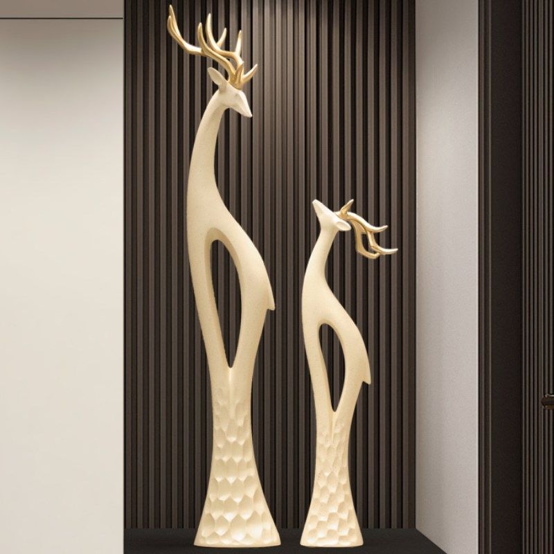 招财对鹿大摆件客厅壁龛电视柜入户玄关细长条Q竖高级装饰乔迁礼,家居饰品,装饰摆件,淘宝优惠券,粉丝福利购,淘宝优惠卷