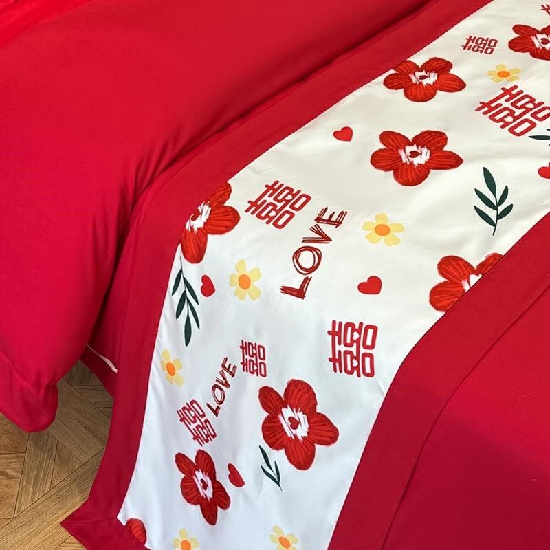 中式大红色婚庆四件套结婚陪嫁全棉床单被套婚房喜被床上用品,床上用品,婚庆床品套件,淘宝优惠券,粉丝福利购,淘宝优惠卷