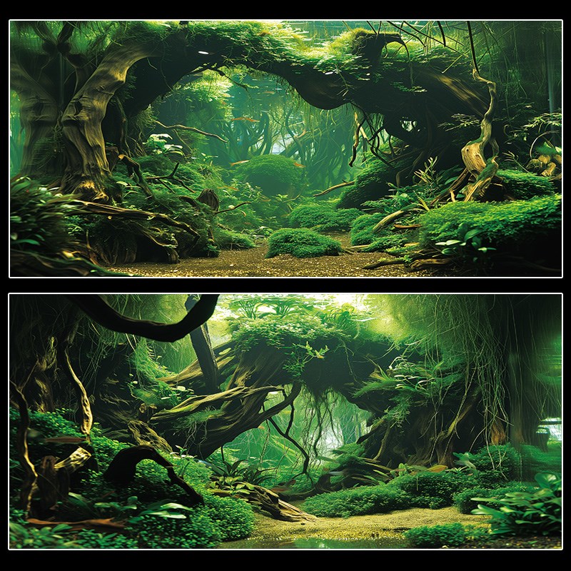 鱼缸背景纸画高清图3d立体v壁纸水族箱贴纸壁画造景装饰水草5d定
