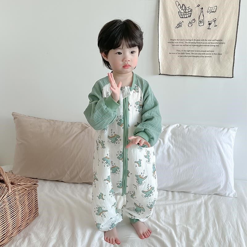 儿童睡袋夏季纱布男童薄款分腿宝宝防踢被子婴儿连体睡衣夏款
