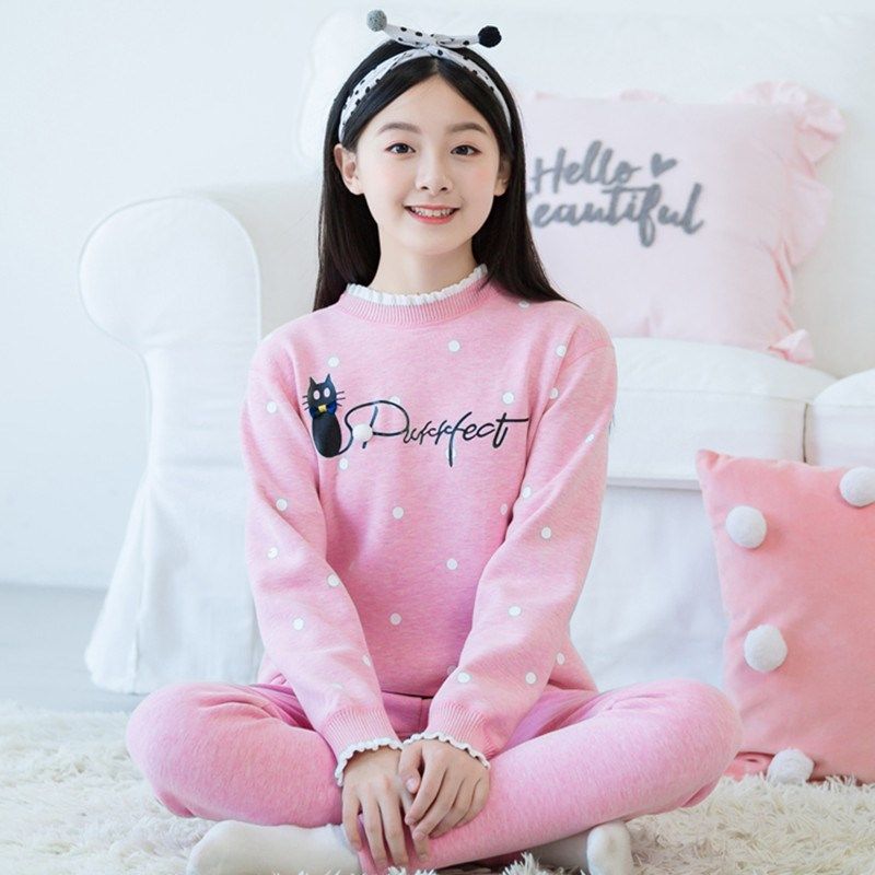 保暖内衣女冬季套装加绒加厚大童少女高中学生秋衣秋裤家居服