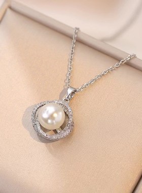 ins网红时尚轻奢设计项链个性满钻珍珠铜镀真S金锁骨链跨境项饰