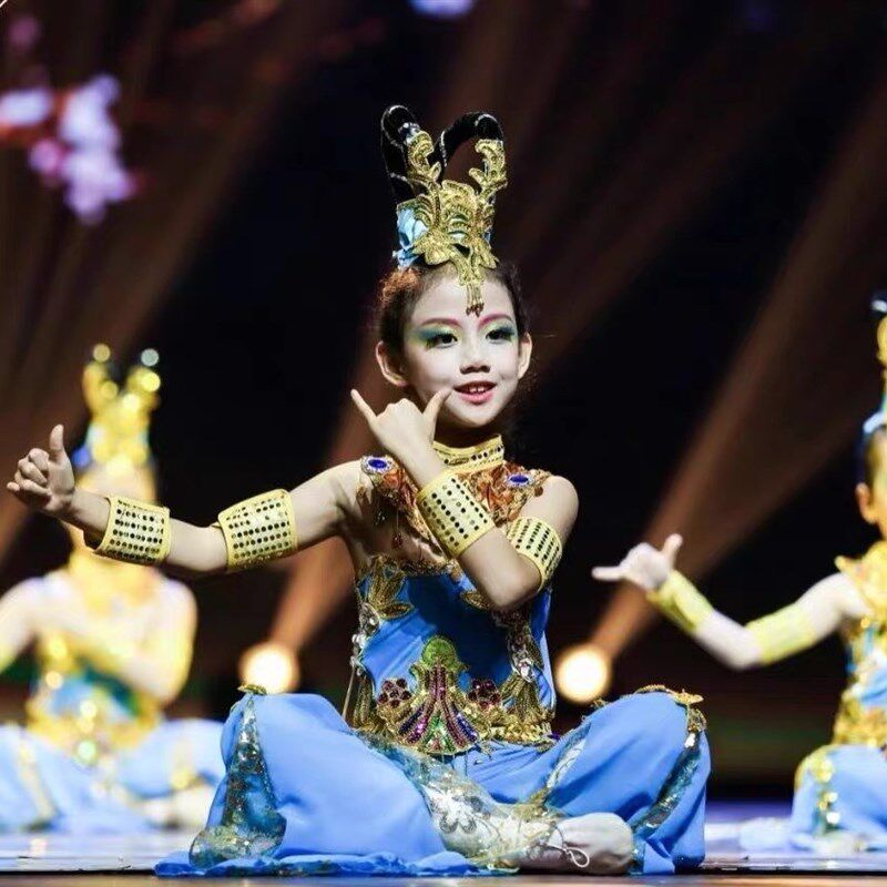 云川之舞雅韵倾城小金童舞蹈演出服儿童敦煌飞天琵琶少儿古典表演