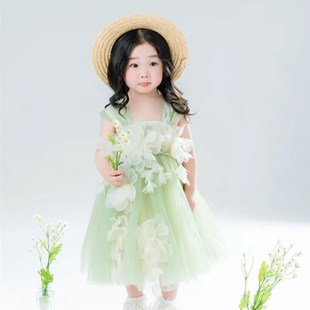 7岁儿童摄影服装 影楼拍照清新长款 g女孩公主裙5 2023新款 绿色纱裙