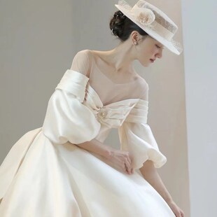 2023新品法式新娘复古花网纱蕾丝粉白色小礼帽女旗袍婚纱配饰帽子