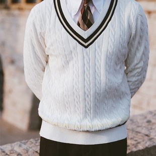 休闲复古保暖毛衣男意式商务厚款长袖套头板球网球拼色流行鍼织衫