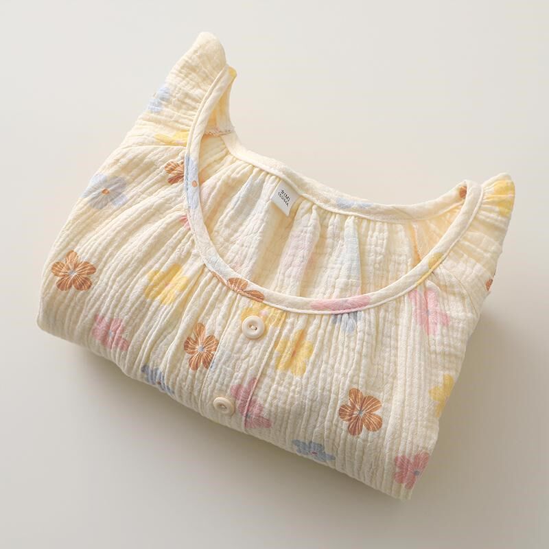 印花中袖睡裙女学生水洗纱夏季套头圆领绉布家居空调睡眠裙薄,女士内衣/男士内衣/家居服,睡裙,淘宝优惠券,粉丝福利购,淘宝优惠卷