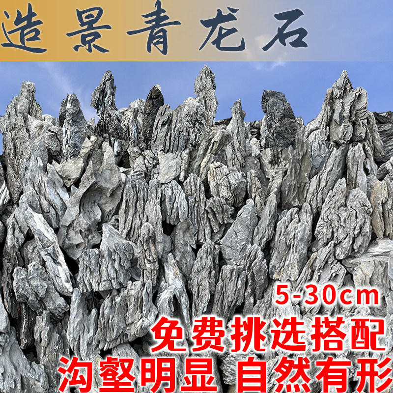 精品天然青龙石造景石酸洗鱼缸假山原石草缸附石盆景园林景观英德
