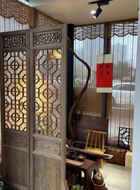 L7中式做旧e屏风客厅实木隔断装饰可折叠移动仿古花格屏风办公室