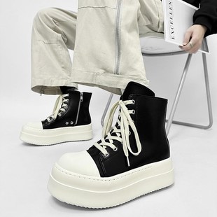 美式厚底高帮鞋男女款小众高街风松糕情侣大头德比帆布板鞋马丁靴