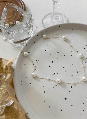 日韩设计感仙女风珍珠项链时尚气质简约锁骨链轻奢小众网红毛衣链