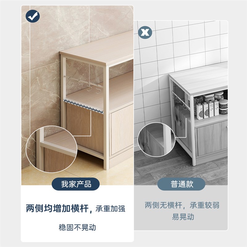厨房置物架落地收纳柜子家用靠墙桌子专用微波炉储物柜多功能橱柜