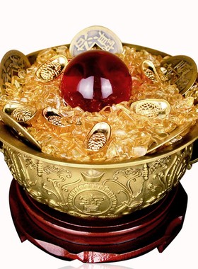 纯铜聚宝盆摆f件铜招财聚财铜碗香炉家居客厅风水开业工艺品装饰