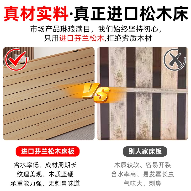 实木床板排骨架可折叠双人床松木加硬木板床垫护腰软床垫神器铺板