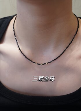高级感气质黑尖晶石锁骨链18K金天然淡水珍珠项链轻奢小众百搭款