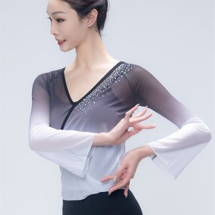 古典舞舞蹈服装 系带身韵纱衣民族基训渐变色练功艺考上衣女 女长袖