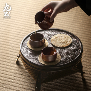 竹编篮编织收纳筐茶盘功夫茶具收纳盒复古茶水台茶桌茶道配件 日式