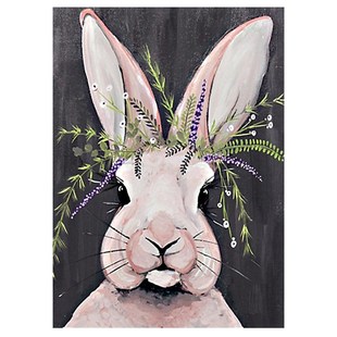 客厅手绘油画肌理画儿童房卡通兔子抽象装饰画玄关奶油系兔年挂画