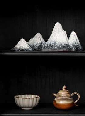 精选雪山小摆件创意微景观造景陶瓷E客厅新中式玄关假山鱼缸造景