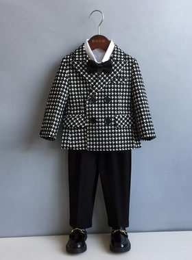 儿童西装套装春秋花童婚礼服小童外套英I伦表演服宝宝周岁男童西