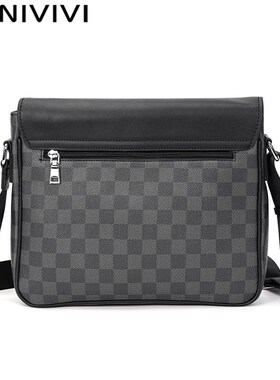 Luxury Brand Men's Shoulder/Crossbody Bag Leather Plaid Des