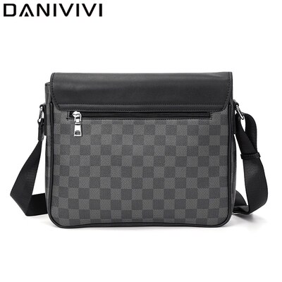 Luxury Brand Men's Shoulder/Crossbody Bag Leather Plaid Des