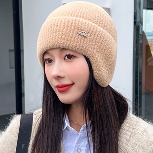 冬季帽子女款保暖护耳针织帽韩版百搭套头毛O线帽防寒骑车防风加