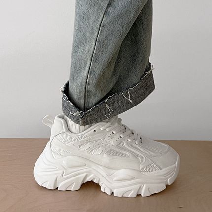 两点浪漫a2023新款网面鞋厚底透气老爹鞋男女7cm增高发型师小白鞋