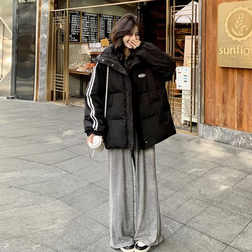 黑色羽绒棉服女冬2024新款美式炸街贴标面包服加S厚棉衣棉袄ins潮