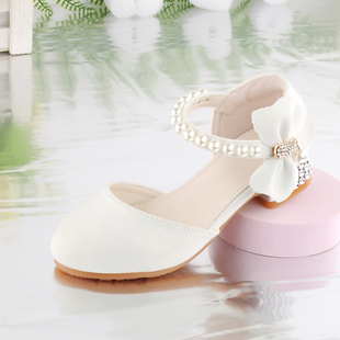 2023韩系白色小皮鞋女童晚礼服主持人儿童女鞋公主鞋洋气高跟鞋低
