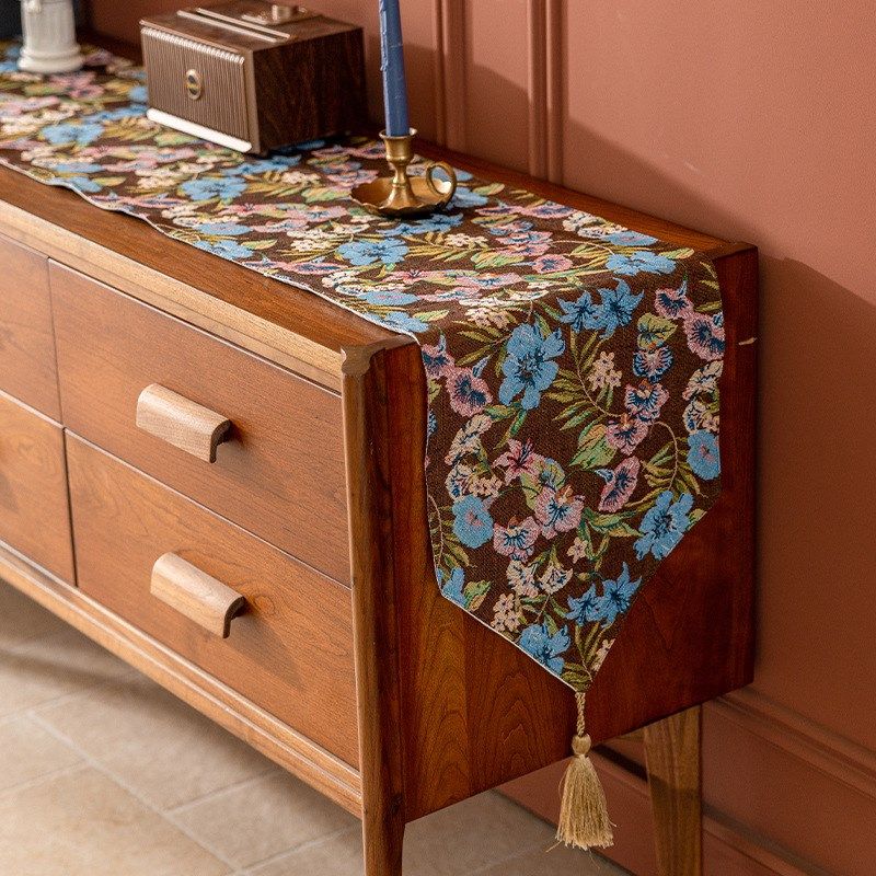 桌旗茶旗布新中式古典花卉流苏电视柜盖布家用布艺装饰长条桌布,居家布艺,桌旗,淘宝优惠券,粉丝福利购,淘宝优惠卷