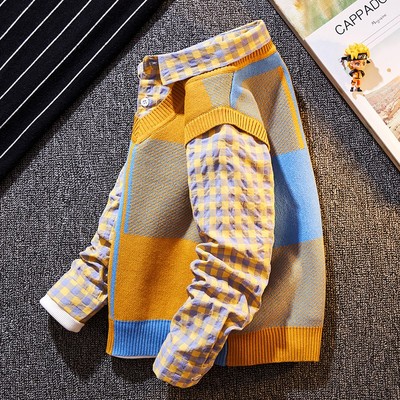 男童毛衣套头秋冬款2021年新款秋装儿童针织背心马甲衬衫假两件男