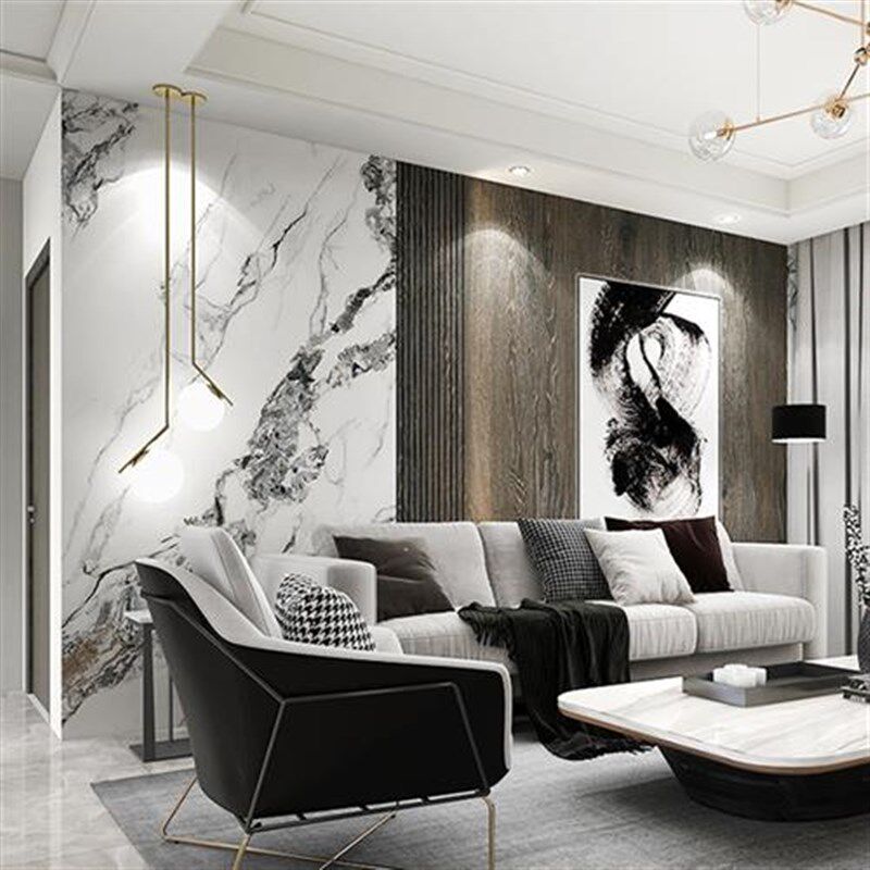 客厅壁纸现代简约沙发电视背景墙布木纹几何线条大气卧室装饰墙纸