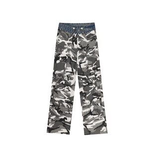 美式 多口袋宽松阔腿裤 街头迷彩拼接腰工装 男女2024新款 牛仔裤 大码