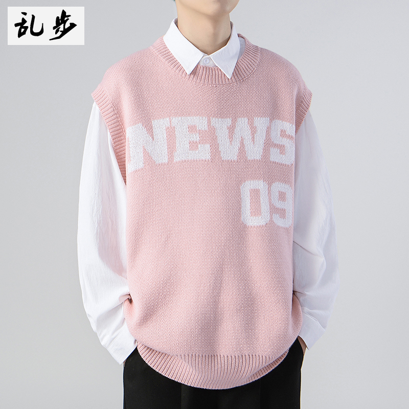 叠穿针织衫背心男春季慵懒V领无袖毛衣男马甲学院风宽松坎肩外套