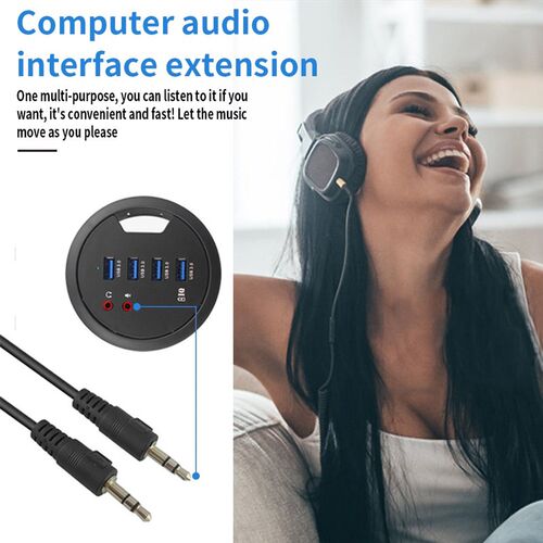 Table Grommet USB Hub Cable Hole Mounted USB Extender Adapte