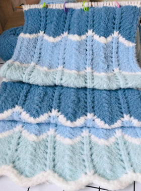 蓝色波浪纹渐变围巾diy材料包秋冬手织围脖手工编织毛线送女朋友