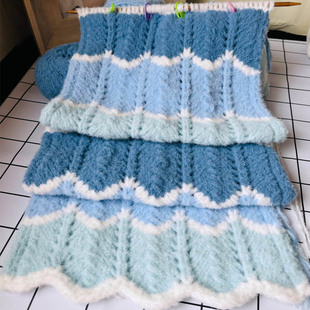蓝色波浪纹渐变围巾diy材料包秋冬手织围脖手工编织毛线送女朋友