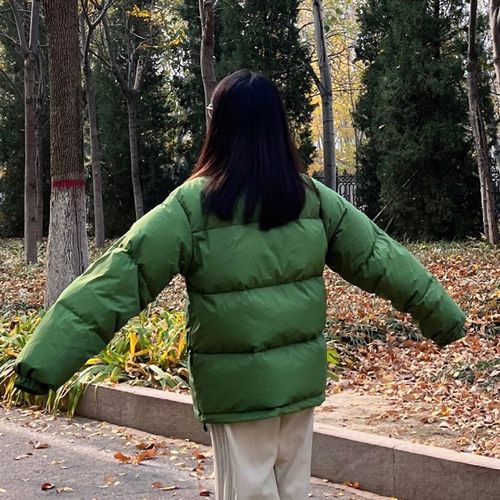 绿色短款立领羽绒棉衣棉服女冬x加厚2024年新款韩版宽松情侣面包
