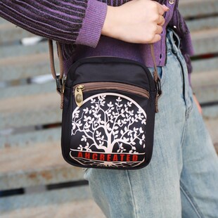 韩版印花外出逛街女包竖款多隔层迷你手机零钱包布艺时尚斜挎小包