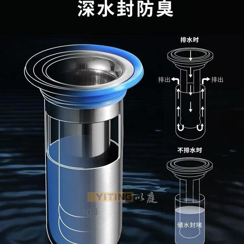 极速1/.正304不锈钢地漏芯防臭防反水防堵塞深水封U型地漏芯加厚