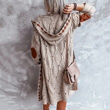 推荐Sweater Women  Vintage Elegant Long Cardigan Hooded Ladi