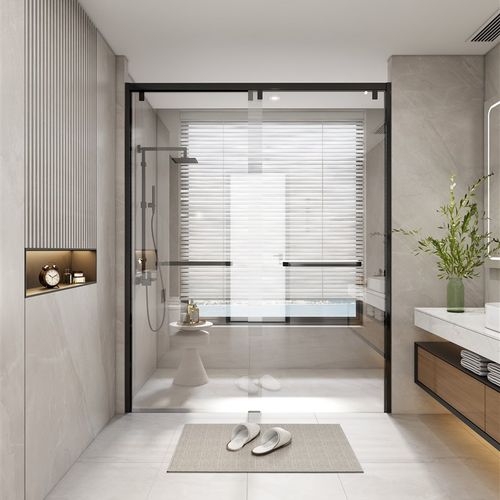 定制白色灰色下沉式无障碍淋浴房隔断不锈钢干湿分区隔断一字型