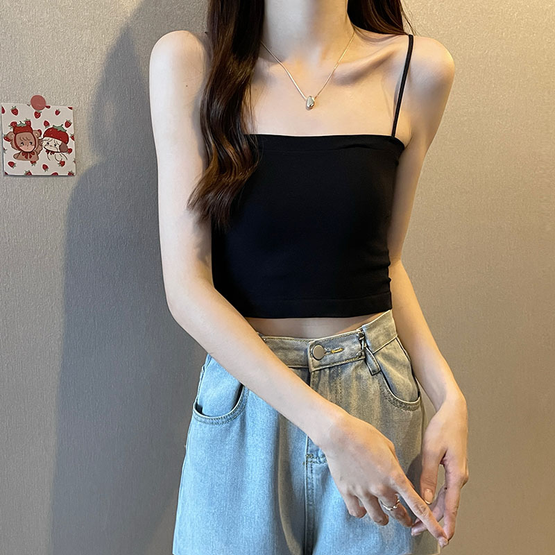 现货大码胖mm带k胸垫内衣裹胸别致小吊带背心女内搭打底外穿甜辣