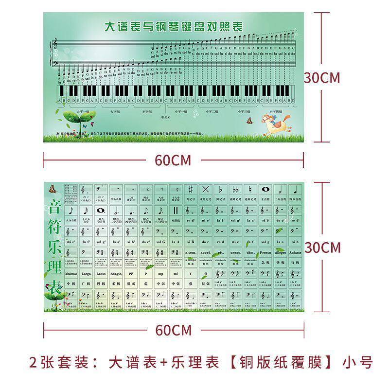 现货钢琴识谱神器大谱表与v钢琴键盘对照表五线谱乐理挂图初学钢